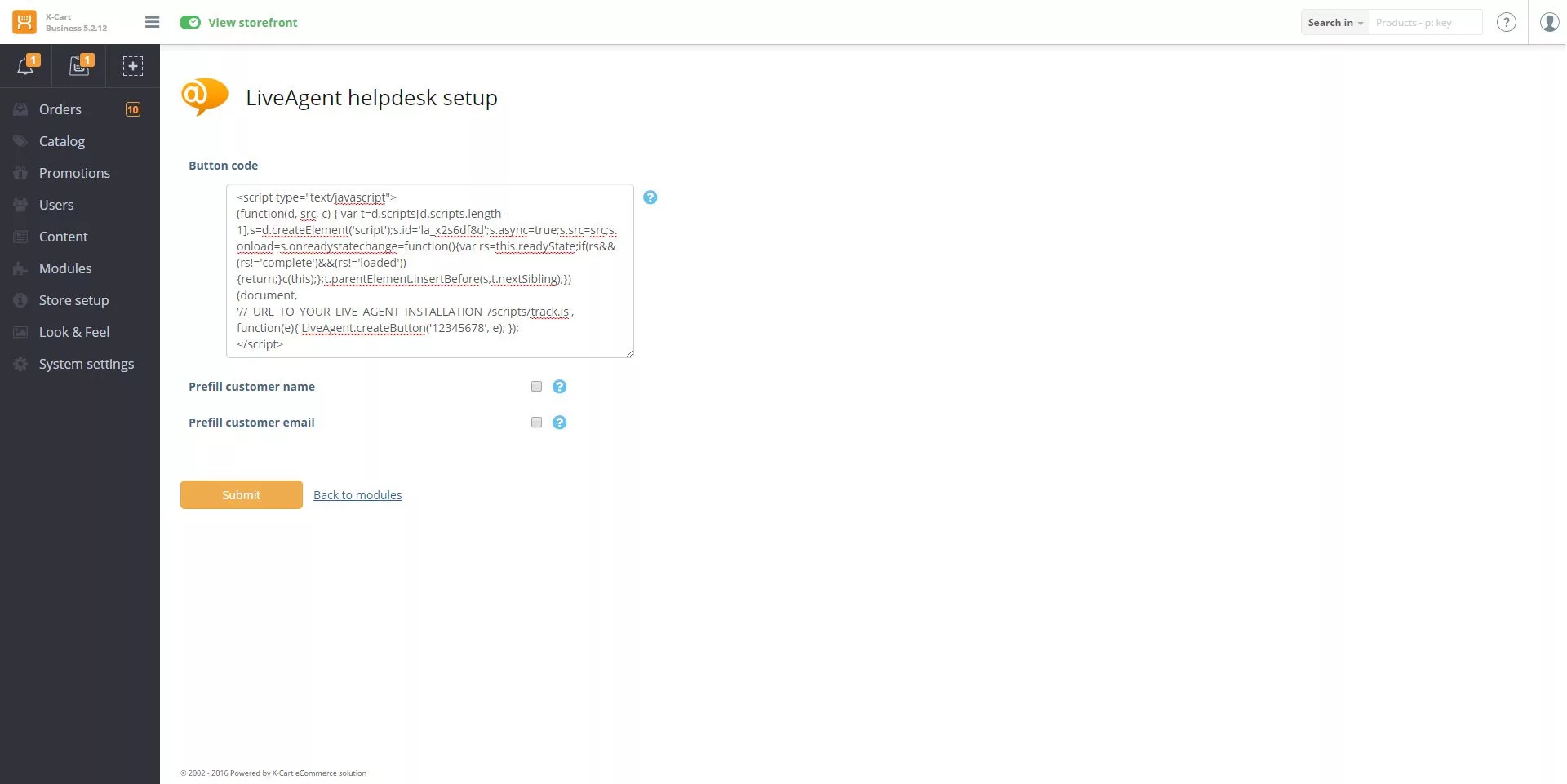 X-Cart LiveAgent integracija konfiguracija koda