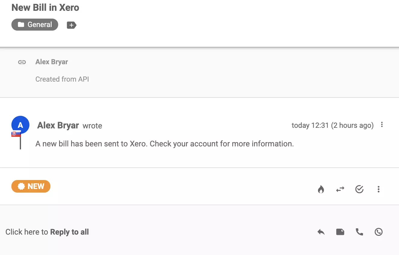 Nova konverzacija poslana u LiveAgent sustav upravljanja kartama nakon uspješne integracije s Xero-om