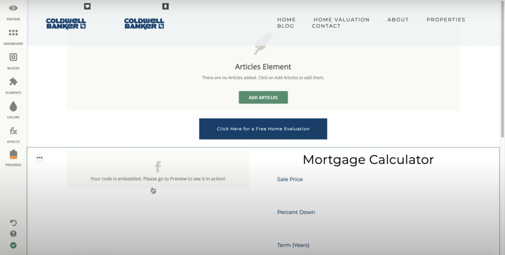 Zentap graditelj web stranica s više opcija u lijevoj ploči