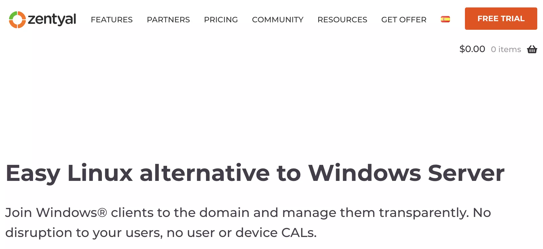 Zentyal početna stranica s podstranicama i informacijama