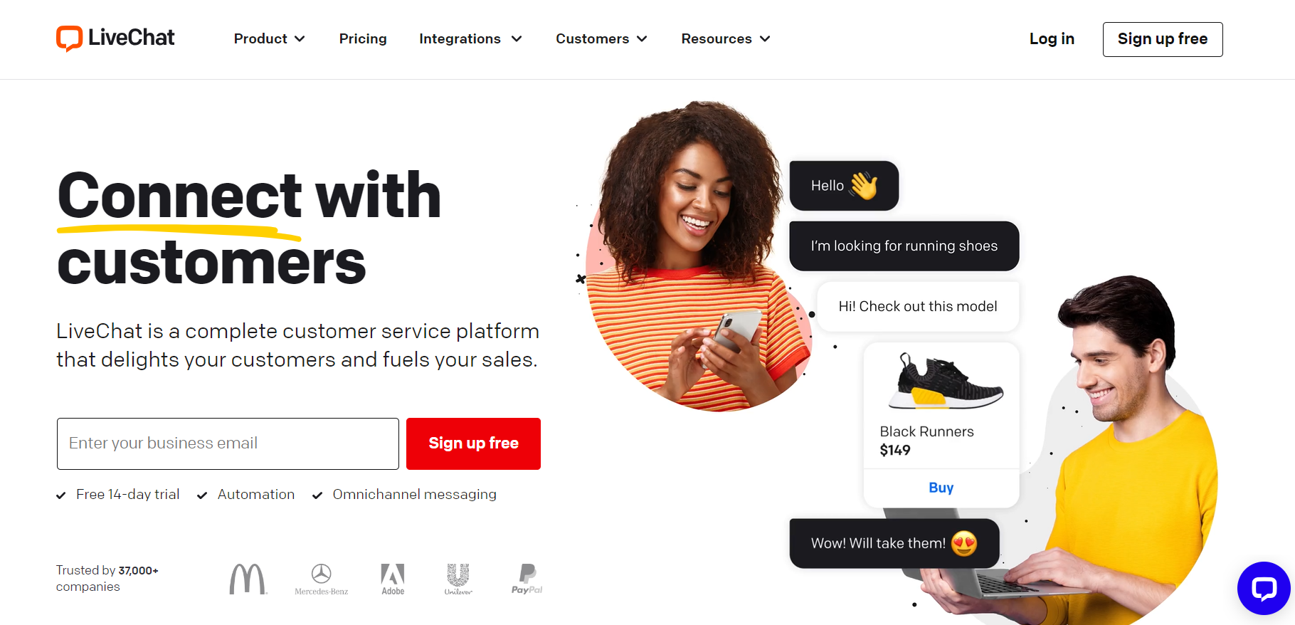 LiveChat početna stranica - softver za live chat e-trgovine podrške