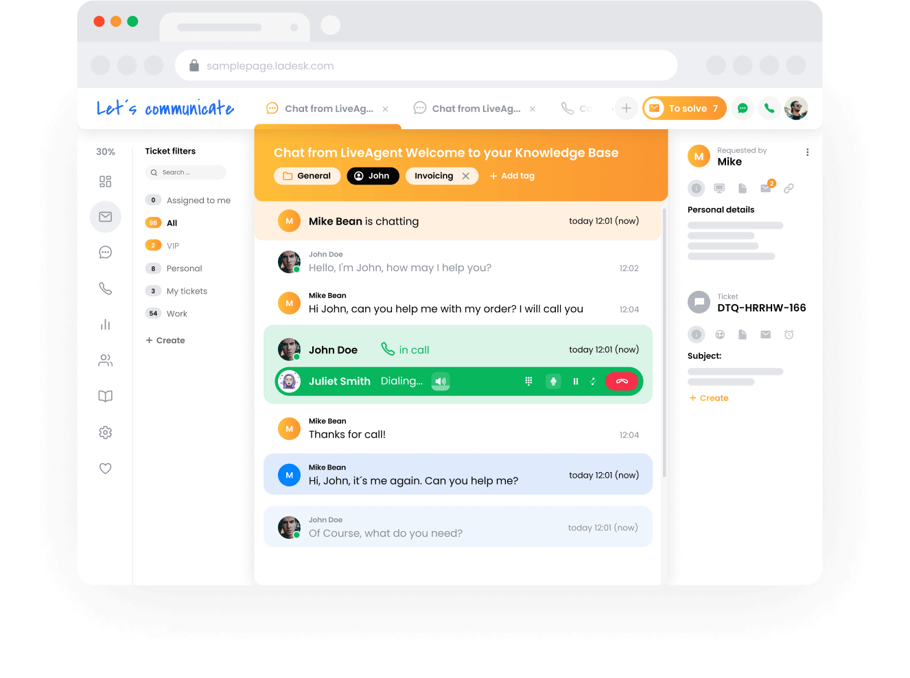 Sustav za tiketiranje LiveAgent-a - prikaz tima podrške