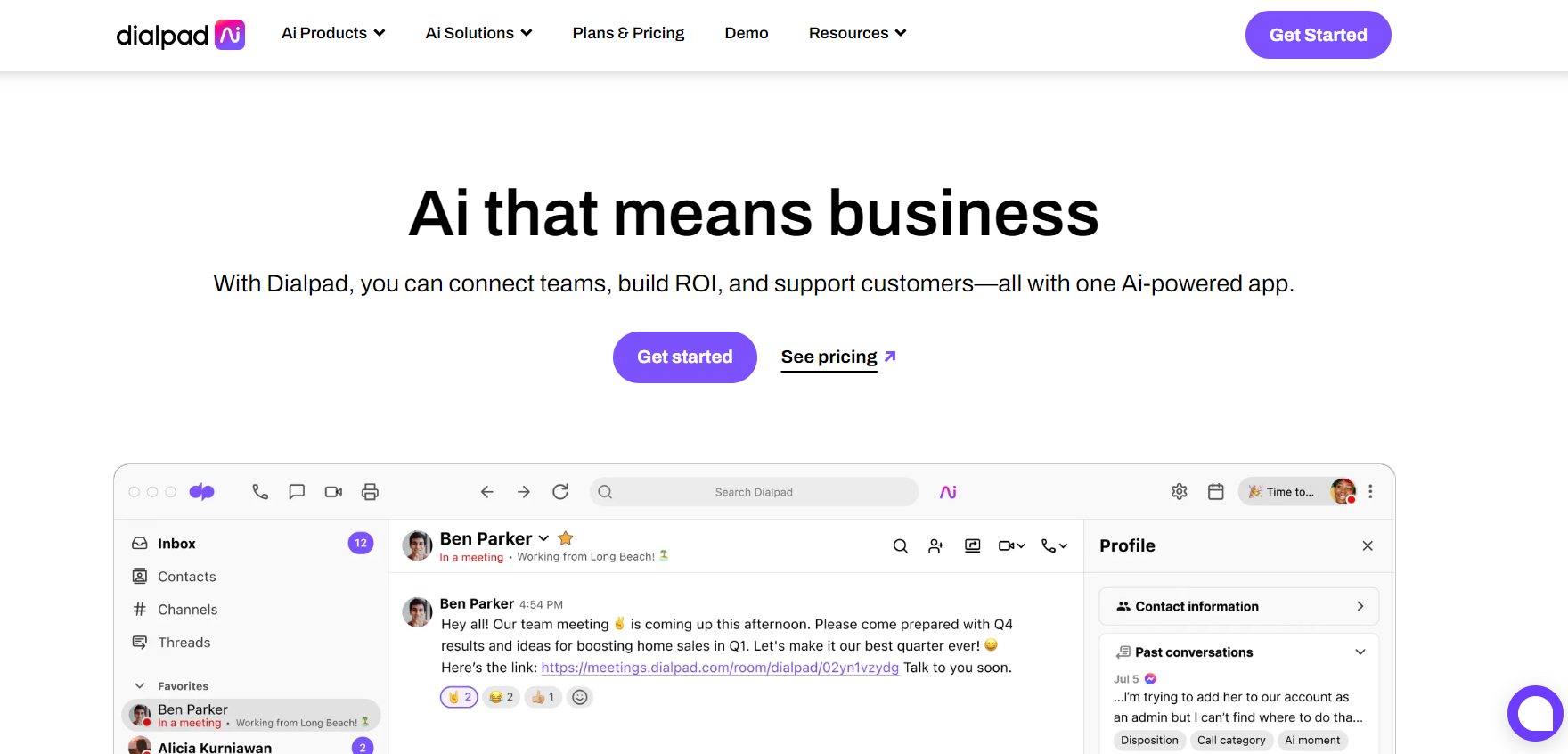Dialpad call center softver početna stranica