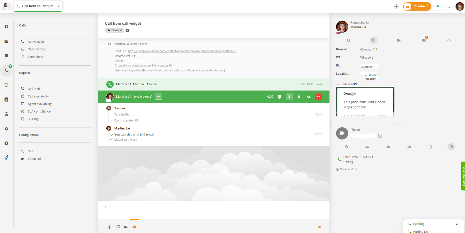 LiveAgent - poziv iz widgeta poziva