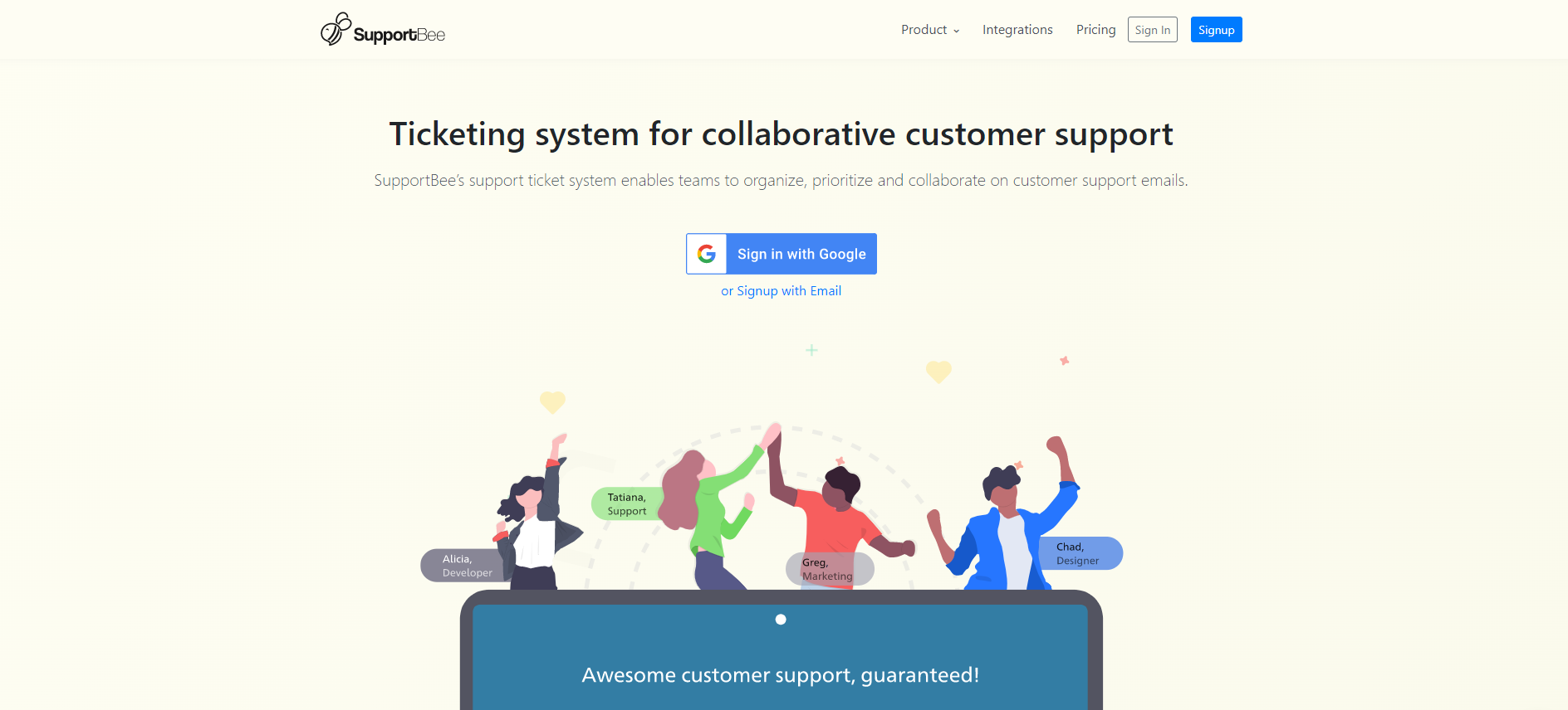 Početna stranica IT sustava upravljanja tiketa Supportbee