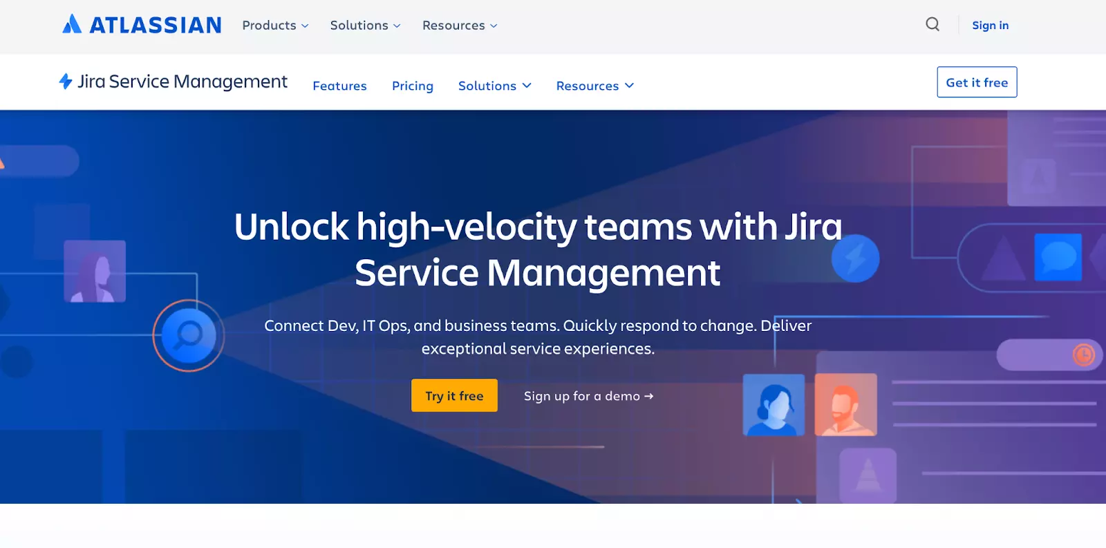 Jira Service Management početna stranica