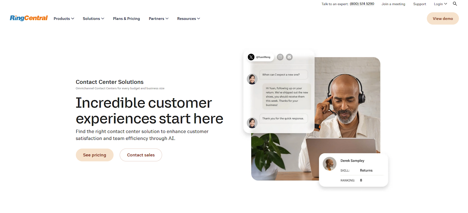 RingCentral Contact Center softver početna stranica