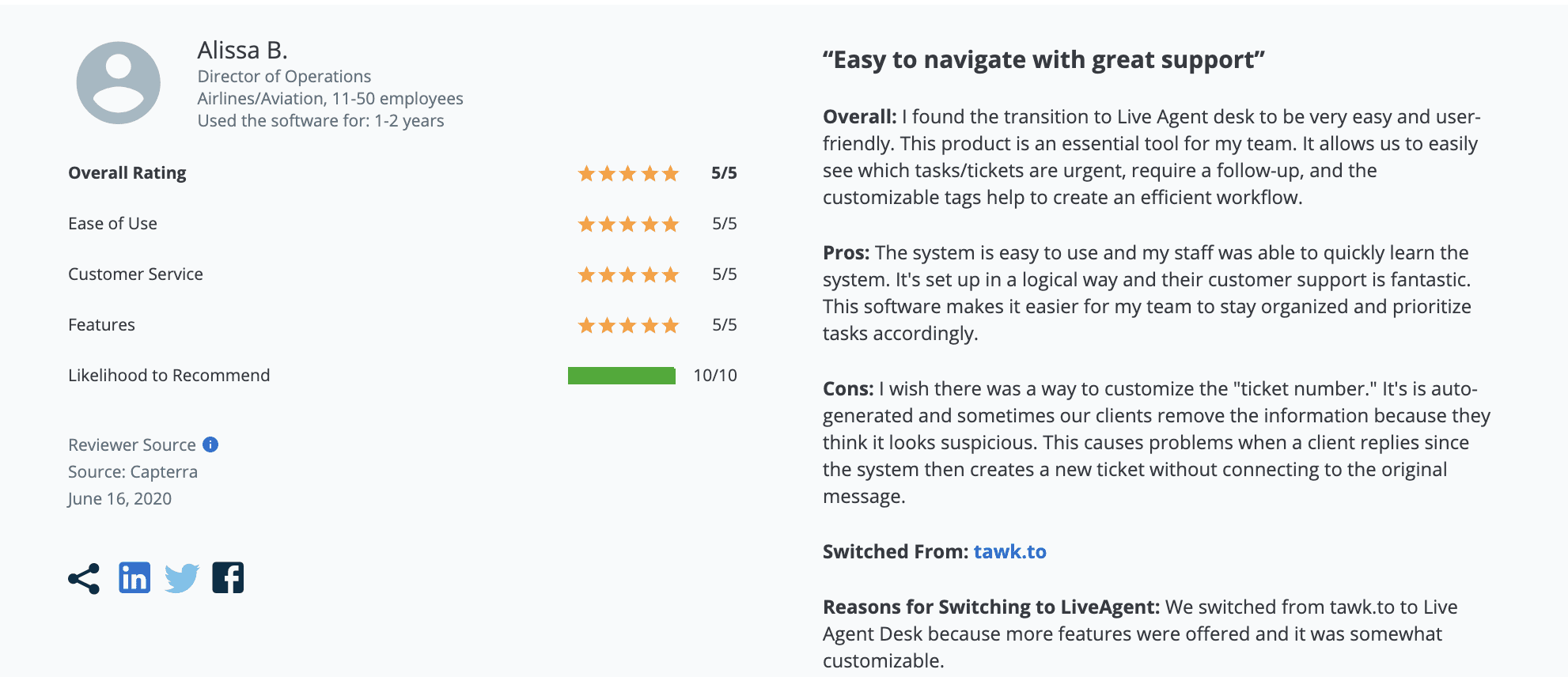 LiveAgent recenzija na Capteri