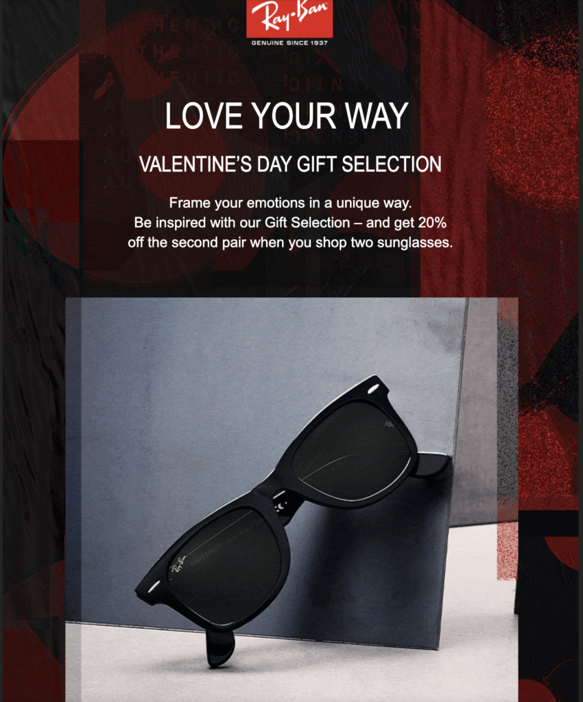 RayBan Valentine's Day email kampanja