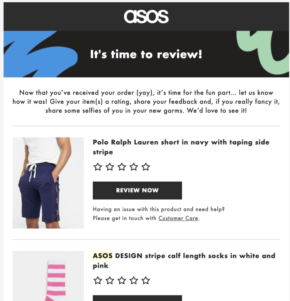 Predložak e-poruke nakon kupnje od ASOS-a