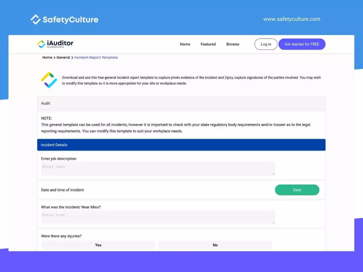 Predložak izvještaja o incidentu od iAuditor-a