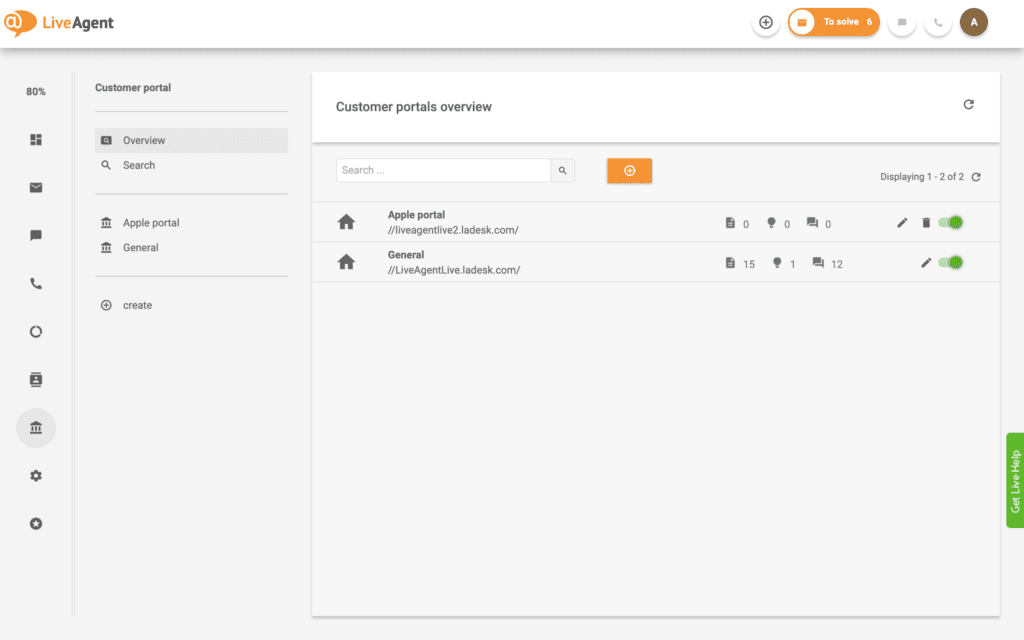 Primjer portala korisnika LiveAgent-a