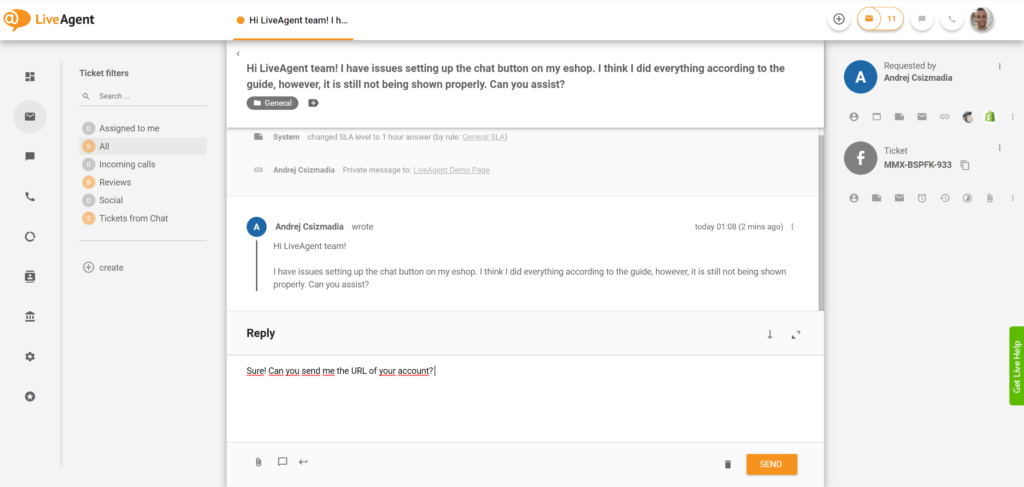 Odgovaranje na poruke Facebook Messengera iz LiveAgent