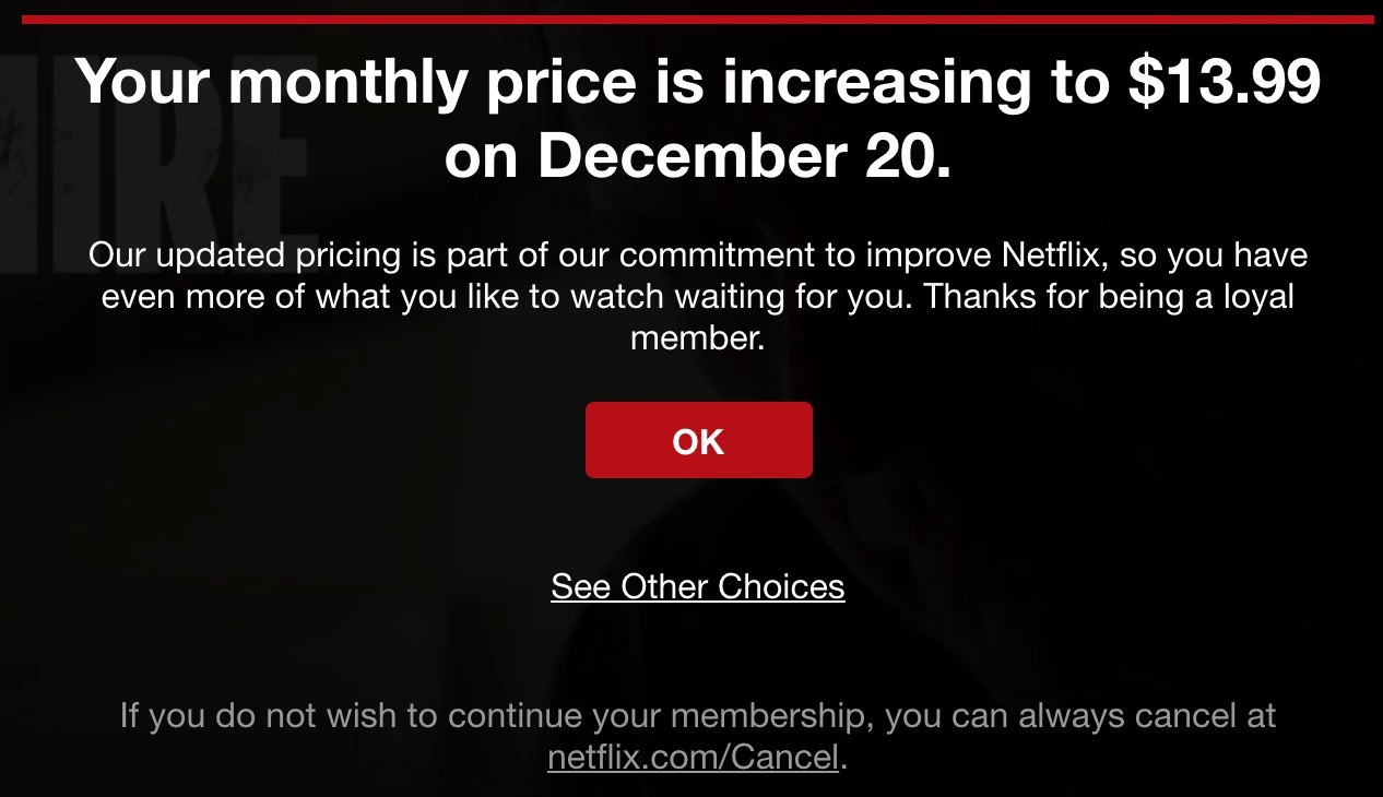Netflix email template povećanja cijena