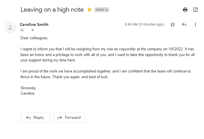 Primjer emaila za ostavku