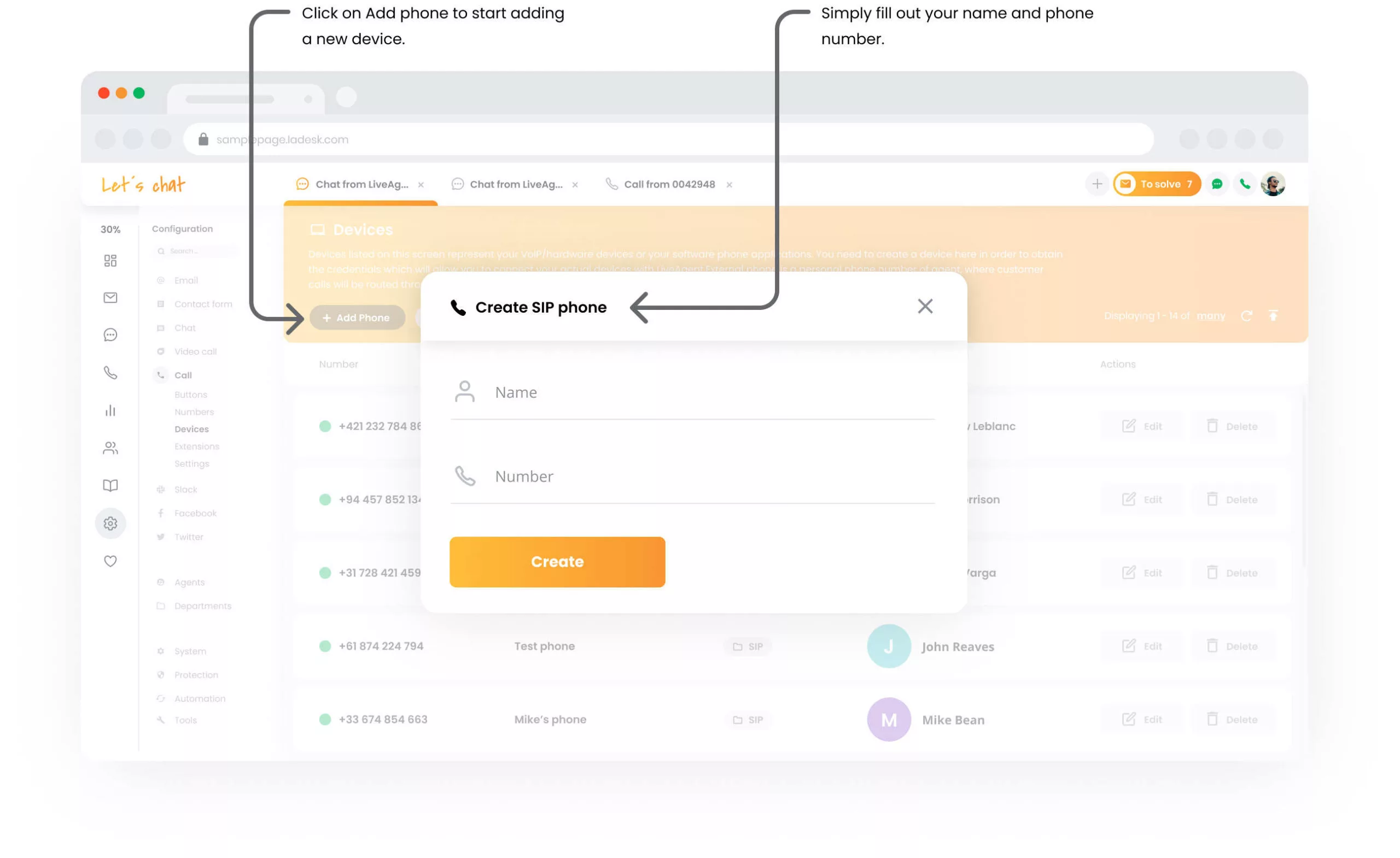 Uređaji za pozivanje LiveAgent-a