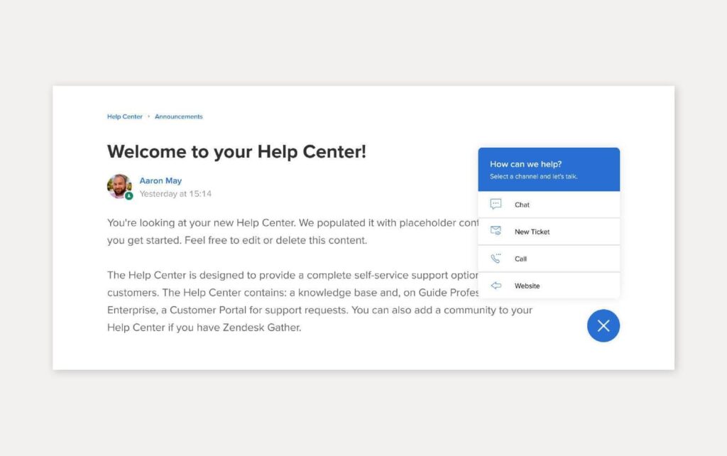 Primjer rješenja za bazu znanja pomoću Zendesk-a