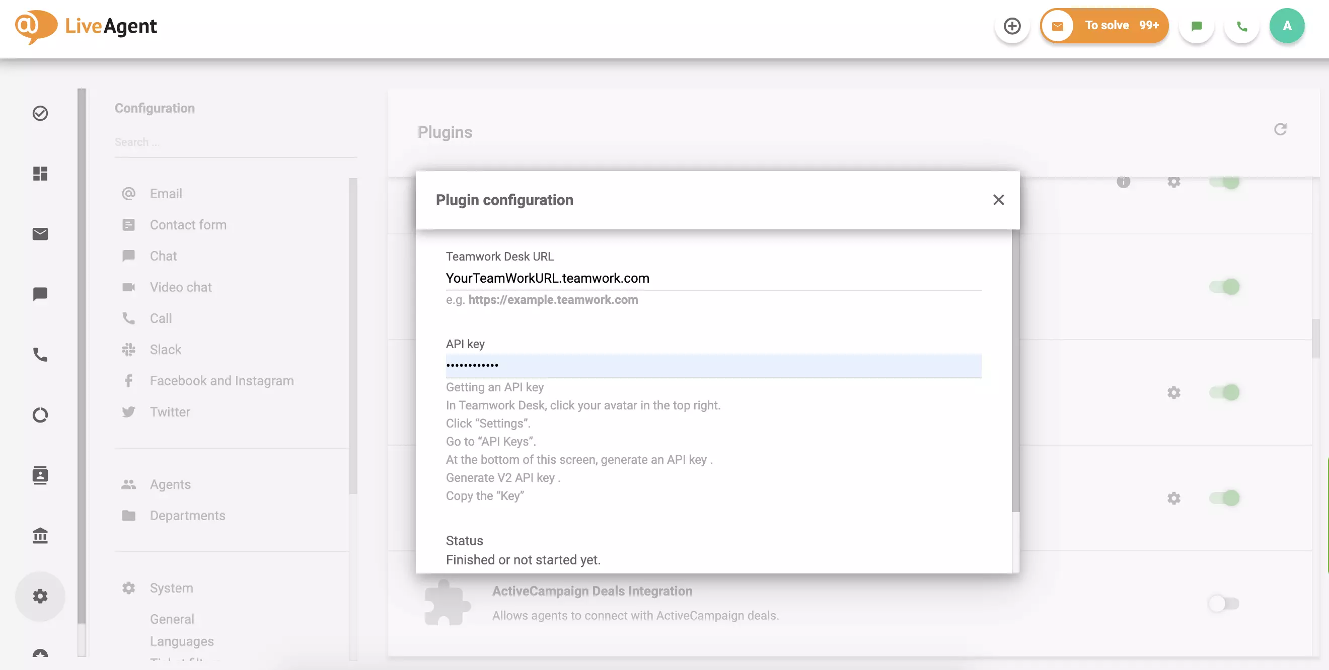 Popunite URL i API Teamwork Desk, zatim kliknite Spremi.