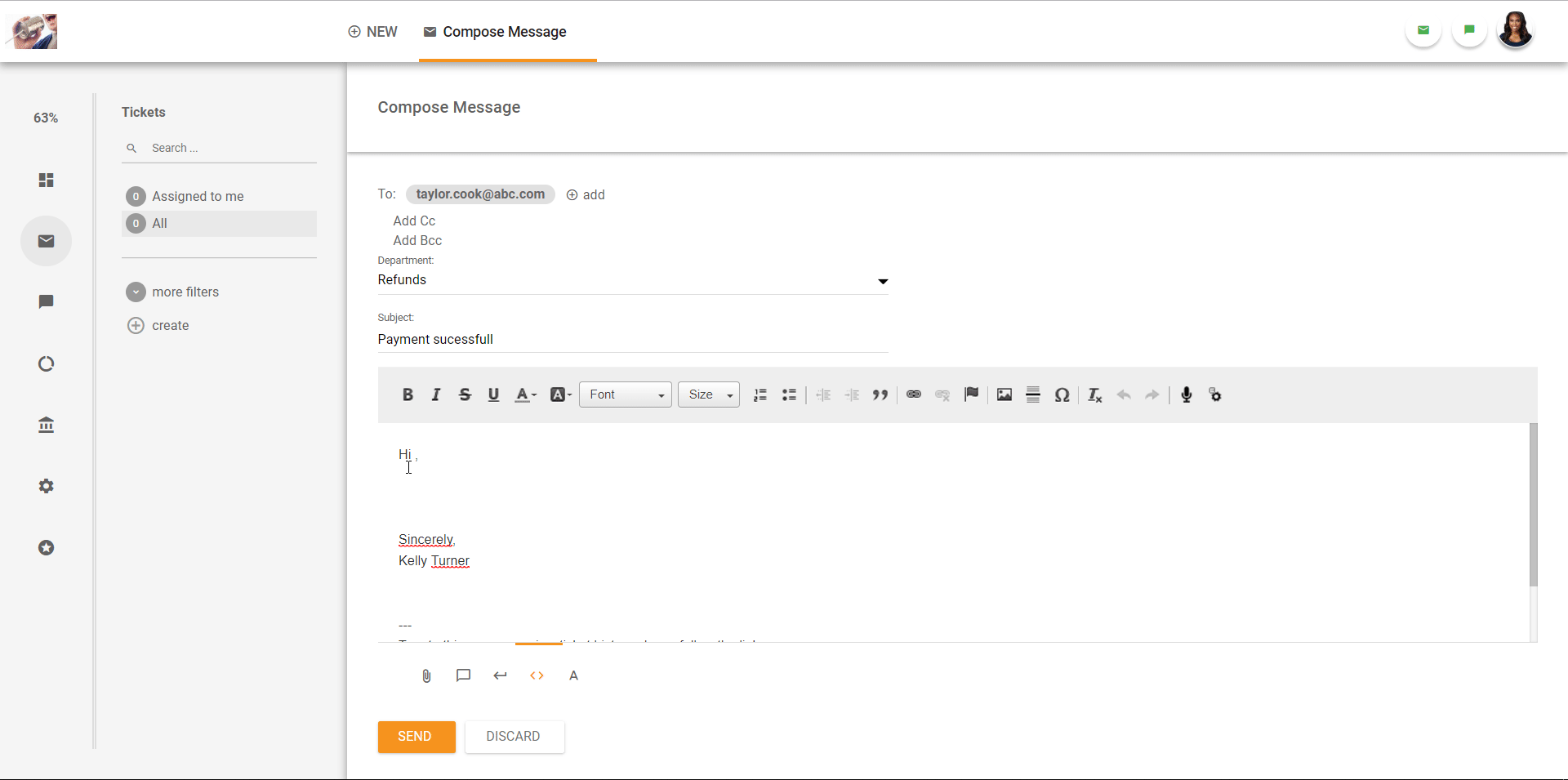 Pregled sučelja sustava tiketa u LiveAgentu.